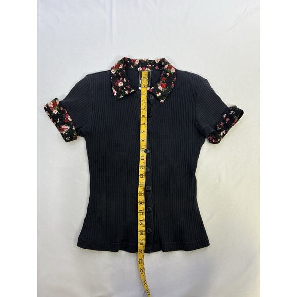 Vintage Pleated Skirt Button Down Top Set Black Micro floral Sz Small USA Made - Picture 9 of 13